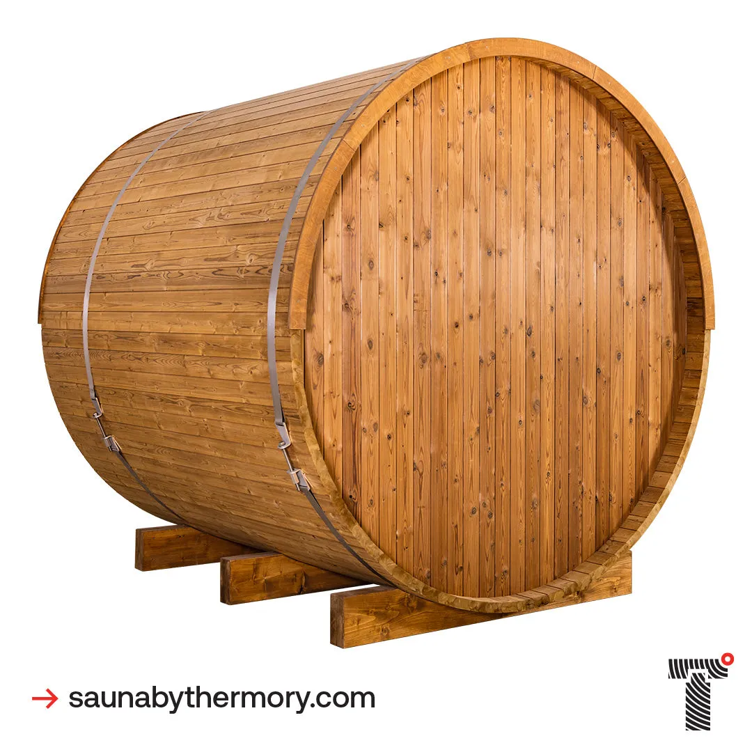 Thermory 4 Person Barrel Sauna No. 61 DIY Kit with Porch