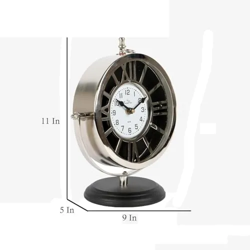 TrenDec Roman Theme Clock | Home Decor | Tableware Decorative Item | Modern Design Clock | Clock for Livingroom & Bedroom | Item for Gift | Silver and Black Analog Table Clock Size : 9x5x11 Inch