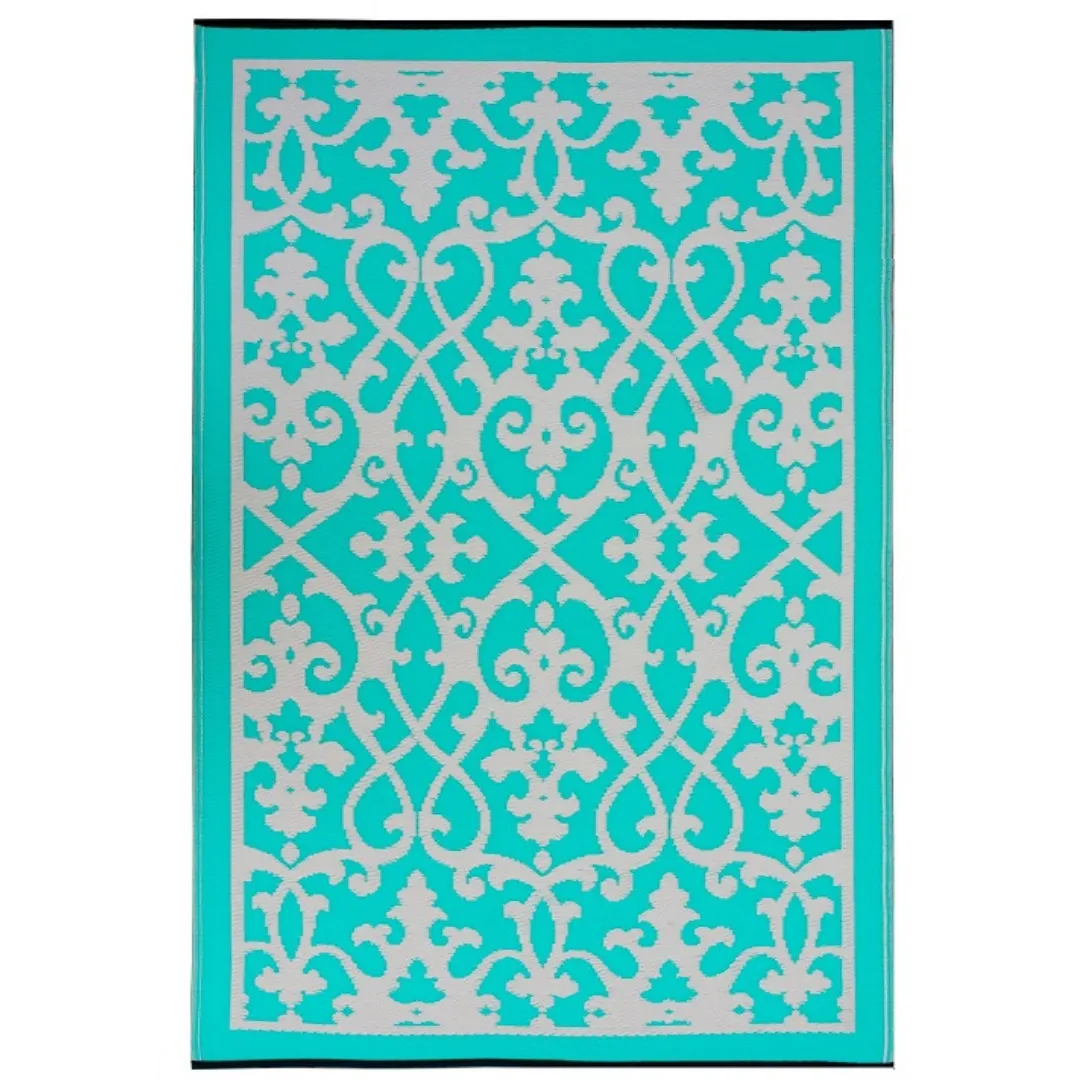 Venice Traditional Recycled Plastic Turquoise and Cream Outdoor Rug