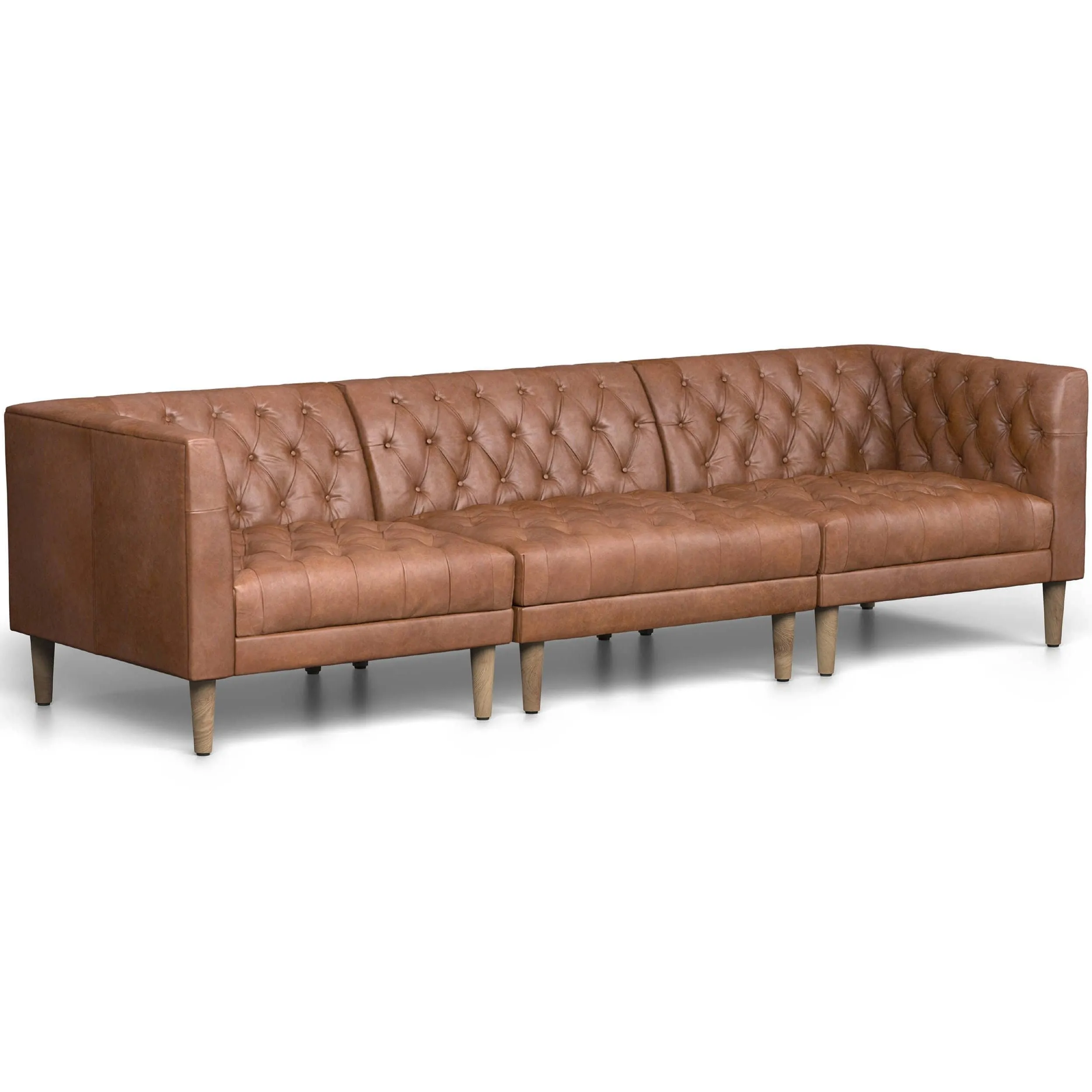 Williams Leather 3 Piece Sofa, Natural Washed Chocolate