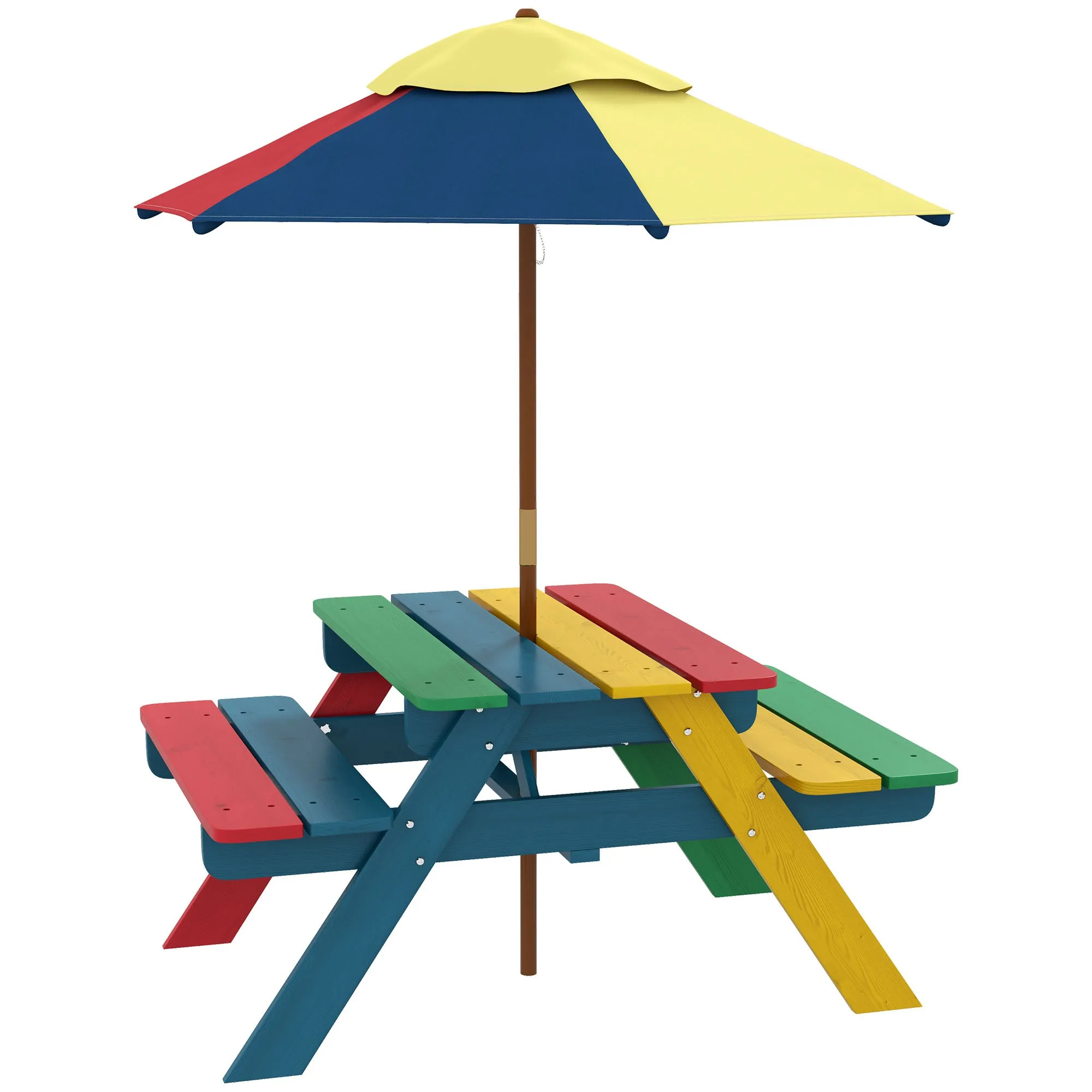 Wooden Kids Table and Chair Set with Removable Parasol, for Ages 3-6 Years - Multicoloured