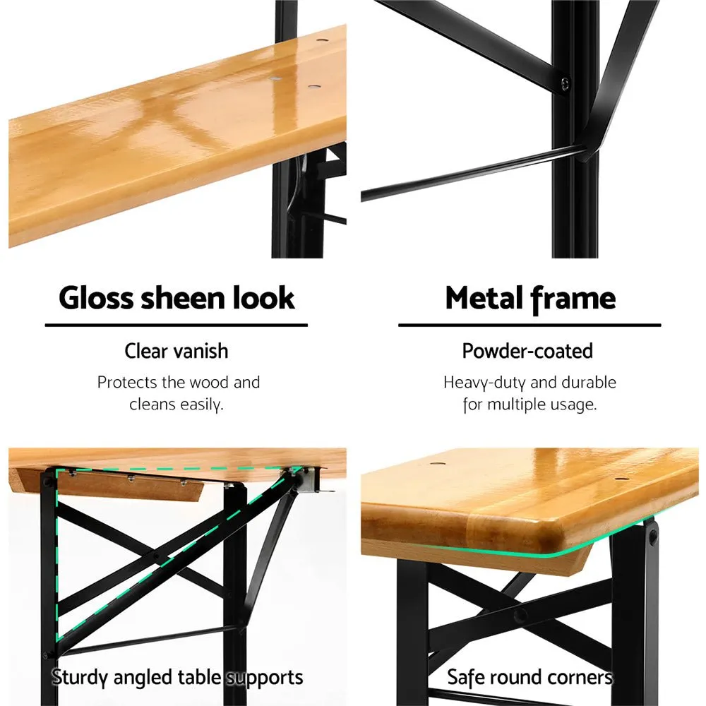 Wooden Outdoor Foldable Bench Set - Natural