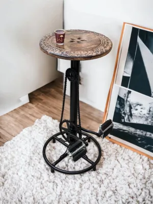 Wooden Twist Industrial Bar Stool Vintage Coffee Kitchen Dining Island Chair with Bike Pedal Footrest Extra Tall Pub Seating