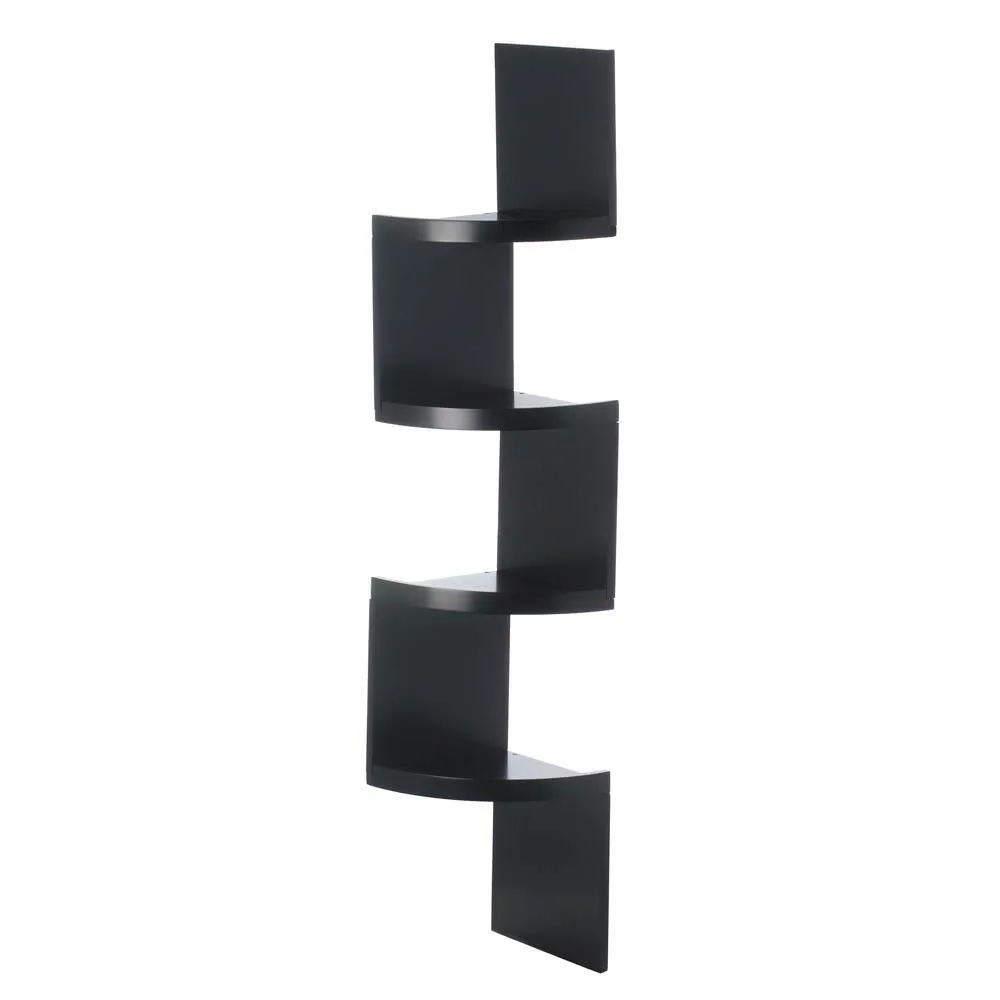 Zig Zag 4-Tier Black Corner Shelf